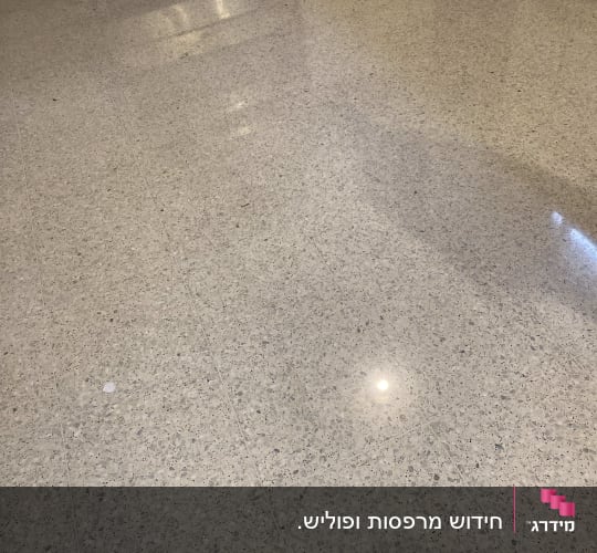 רצפת טרצו מבריקה ונקייה לאחר פוליש קריסטל במטבח